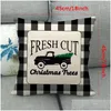 Kussensloop 45x45cm Kerstmis ER Merry Plaid Throw Cushion Xmas Tree Elk Car Sofa Home Decoratie DBC Drop Delivery Garden Textiel Dhjhi