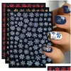 Autocollants décalcomanies ongles 3D blanc flocons de neige de Noël bleu bronzant ongles de Noël pour la décoration de l'année paillettes scintillantes hiver curseur feuille Dhdkp
