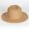 Chapeaux à bord large en gros de haute qualité Caps de papier de plage d'été de haute qualité Ladies femmes chapeau de paille Big Panama avec perles