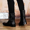 Boots Men Winter Black Pointed Toe Leather Fashion Plus Velvet Warm Motorcycle Autumn Shoes