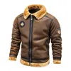 Men's Jackets Men Pu Leather Winter Fur Collar Fleece Lined Outwear Parka For Male Clothing Vintage Thermal