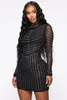 Casual Dresses EWSFV 2023 Fashion Splicing Polyester Net Diamond Half High Collar Evening Dress Buttock Bag Slim