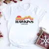 T-shirt femme rétro Stranger Things Hawkins Indiana unisexe collège chemise à l'envers t-shirts vintage esthétique graphique t-shirt 230110