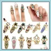Band Rings Cute Rhinestone Bowknot Finger Nail Ring For Women Crown Flower Crystal Personality Art Resizable Knuckle Fashion Party D Otcjx
