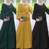 Etniska kläder kvinnor muslimsk mantel klänning fast färg långärmad ruffle islamisk abaya dubai vestidos abayas för