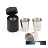 Cups Saucers 4Pcs/Set S Glass Portable Mug Set Tumbler Wine Cup Polished And Leather Wrap 30Ml Stainless Steel With Er Bag Factory Dh0Zr