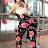 Yoga Outfit Rose Flower Vintage Summer Pantalon Femme Chaussures de sport Femme Fitness Leggings imprimés Grande Femme Sweat-shirt