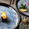 Plates RHE Blue Ceramic Steak Plate Dinner Tray Kitchen Restaurant Supplies Western Dessert Dishes Round Fruit Set