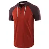 Men's T Shirts Fashion Solid Color Shirt Slim Tops Short Sleeve O Neck Tee Patchwork Pullover Men Hooded T-Shirt