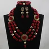 Halsband örhängen set av kvalitet vin röda korallpärlor brudtärna hänge dubai afrikanska smycken gratis fartyg cnr654