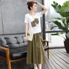 Work Dresses 2023Summer Women Set Mid-Length Big Swing Skirt Two-Piece Suit Printed Short-Sleeved T-Shirt High-Quality Fabric Outfit Female
