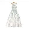 100002 XXL 2023 Spring Flora Print Dress V Neck Sleeveless White Embroidery Panelld DRess Luxury Fashion Prom Womens Clothes SH