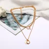 Choker Fashion Multi-Layer Geometric Heart Round Sequin Metal Pendant Necklace For Women Gold Double Layer Chain Jewelry 2023 Chokers