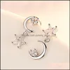 Stud Crystal 925 Sterling Sier Earrings Luxury Star Moon Asymmetrical Snowflake Eardrop Women Long Design Jewelry Drop Delivery Otnbw