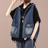 Women's Vests Denim Vest Jacket Women Spring Autumn 2023 Loose Cowboy Waistcoat Ladies Hooded Sleeveless Coat Female Tops