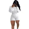 Kvinnors träningsdräkter S-5XL Sticked Long Sleeve Tracksuit 2 Pieces Shorts Set Women o Neck Crop Top och Biker Summer Sport Outfit