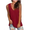 Camiseta feminina verão solto em V de pescoço sem mangas camiseta tops casual color de rua sólida colete de moda desgaste 230110