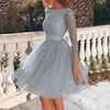 Casual Dresses Women Elegant Mesh Dress Princess O-neck Lace Sling Cross Wedding Party Evening Slim Hollow Femme #T1G