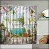 Rideaux De Douche Paysage Paysage Rideau Cascade Forêt Arquée Jardin Fenêtre Vue Plantes Vertes Fleurs Maison Salle De Bains Avec Crochet Dr Dhqrx