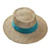 Sombreros de ala ancha para mujer, tejido hecho a mano, sombrero de paja de sal, redondo, cóncavo, malla hueca, playa, hierba marina con banda