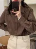 Bluzki damskie Hzirip Koreańskie minimalistyczne paski Kobiety Koszule Corduroy ciepłe łagodne dama pełne rękawy 2023 Office noszenie swobodne