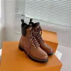 Women Designer 23FW Territory Flat Ranger Boots Calf Leather and Shearling Treaded gummi yttersula Chunky Winter Martin Boot Sneakers Storlek 35-41