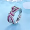 Wedding Rings Luxury Bowknot Zircon For Women's Crystal White Blue Gems Engagement Jewelry Lover's Xmas Gifts