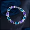 Charm Bracelets Cwwzircons Rec Purple Blue Cubic Zirconia Crystal Big Luxury For Women White Gold Plated Party Jewelry Cb283 Drop Del Dho6Y