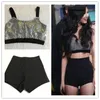 Women's Tracksuits Kpop Girl Group Women Black Slim Elastic Tight Shorts Crop Tops Sexy Lady Nightclub Hip Hop Camisole Vest Two Piece Set