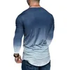 Herren T -Shirts Gaoke Summer Mode machen alte Druckmänner Gradientenfarbe Langarm runden Hals T -Shirt Slim Fit Top 230110