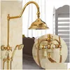 Ensembles de douche de salle de bains Tuqiu Baignoire et robinet en laiton doré Jade Set mural pluie main goutte livraison maison robinets de jardin douches A Dha1V