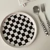 Płyty Vintage Checkerboard Ceramiczne ciasto deser sałatkowy