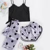 Women's Sleepwear Women's Pajamas Silk Like 3 Pieces Set Ice Sexy Camisole Shorts Long Pants Nightwear Casual Female Home Suits