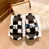 Slippers Compass Bumper Shearling Slipper White Black Green chessboard Women shoes Flat designer sandal