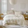 寝具セットフレンチプリンセススタイル彫刻牛乳繊維4ピースセット冬のサンゴフリース濃厚両面フランネル