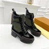 Luxur Designer Laureate Platform Desert Boots Suede Calf Leather and Patent Canvas Back Loop Treaded Gummi Outsole Martin Winter Sneakers Storlek 35-43