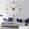 Horloges Murales En Gros Vintage Horloge Design Moderne Grand Diy Acrylique Horloge Murale Quartz Montre 3D Autocollants Bref Salon Drop D Dhowp