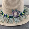 Breda brim hattar blomma tofsels cowgirl sommarhatt halm för kvinnor lady trendy vävt sol strandmössa