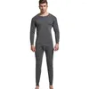 Sous-vêtements thermiques pour hommes, 2 pièces, costume d'hiver à col rond, garde au chaud, vêtements de nuit, ensemble haut et pantalon