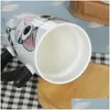 Mugs Cute Cat Ceramics Coffee Mug With Lid Large Capacity 600Ml Animal Creative Drinkware Cups Novelty Gifts Milk Cup Drop Delivery Dhfrq