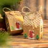 Christmas Decorations 24 Sets Candy Bag House Shape Paper Cookie Faux Kraft Gift Packaging Box For Xmas Decor