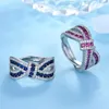 Wedding Rings Luxury Bowknot Zircon For Women's Crystal White Blue Gems Engagement Jewelry Lover's Xmas Gifts