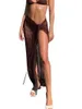 Jupes femmes Bikini Cover Ups été Stretch décontracté couleur unie résille découpe auto-cravate maillot de bain Sarong plage jupe