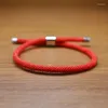 Länk armband lycklig röd rep armband kvinnor män handgjorda vävda sträng rostfritt stål tillbehör par smycken justerbar