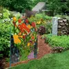 Clôture de jardin en métal avec fleurs décoratives, impression réaliste de fleurs et d'herbe artificielles antirouille
