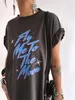 Women's TShirt Fly Me To The Moon Print Side Slit Tee Women Short Sleeve Summer Graphic T Vintage Loose Woman Tshirts Tops Clothes 230206