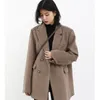 Jaquetas de terno de lã feminina Mulheres 2023 Casaco de inverno de outono solto Apreselamento fêmea coreana ombro largo Senhoras Outcoat Tops