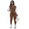 Femmes Hiver Baseball Uniforme Survêtements À Manches Longues Patchwork Veste Et Pantalon Assortis Deux Pièces Ensembles Outwork Tenues Survêtements Décontractés