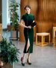 Ethnic Clothing Black Green Velour Retro Mandarin Collar Front Split Cheongsam Spring Short Sleeve Gold Velvet Qipao Chinese Women Dress