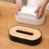 Tissue Box Wooden Cover Solid Color Tissue Box with Groove Multifunctional Household Coffee Table Tissue Plastic Storage Box FSTLY34